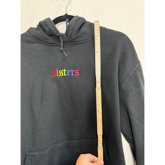 Women's Black Sisters Embroidered Sweatshirt Hoodie Medium - Picture 4 of 10